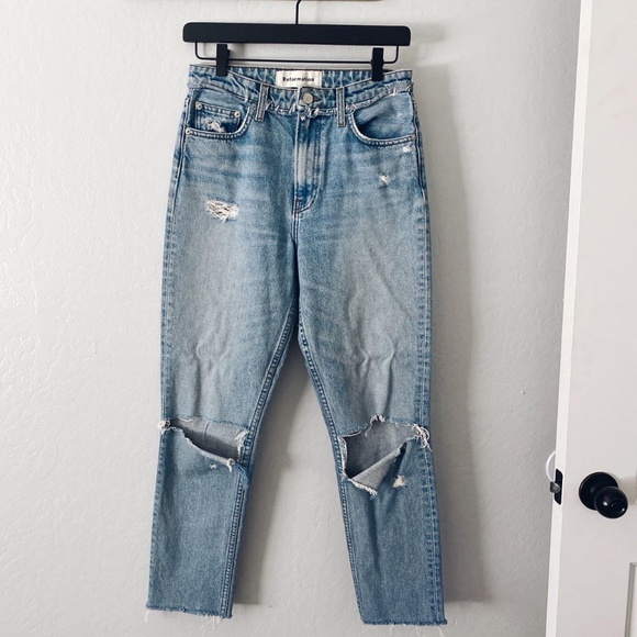 Reformation Cropped Cigarette Ripped Jeans in Savu - Picture 1 of 4